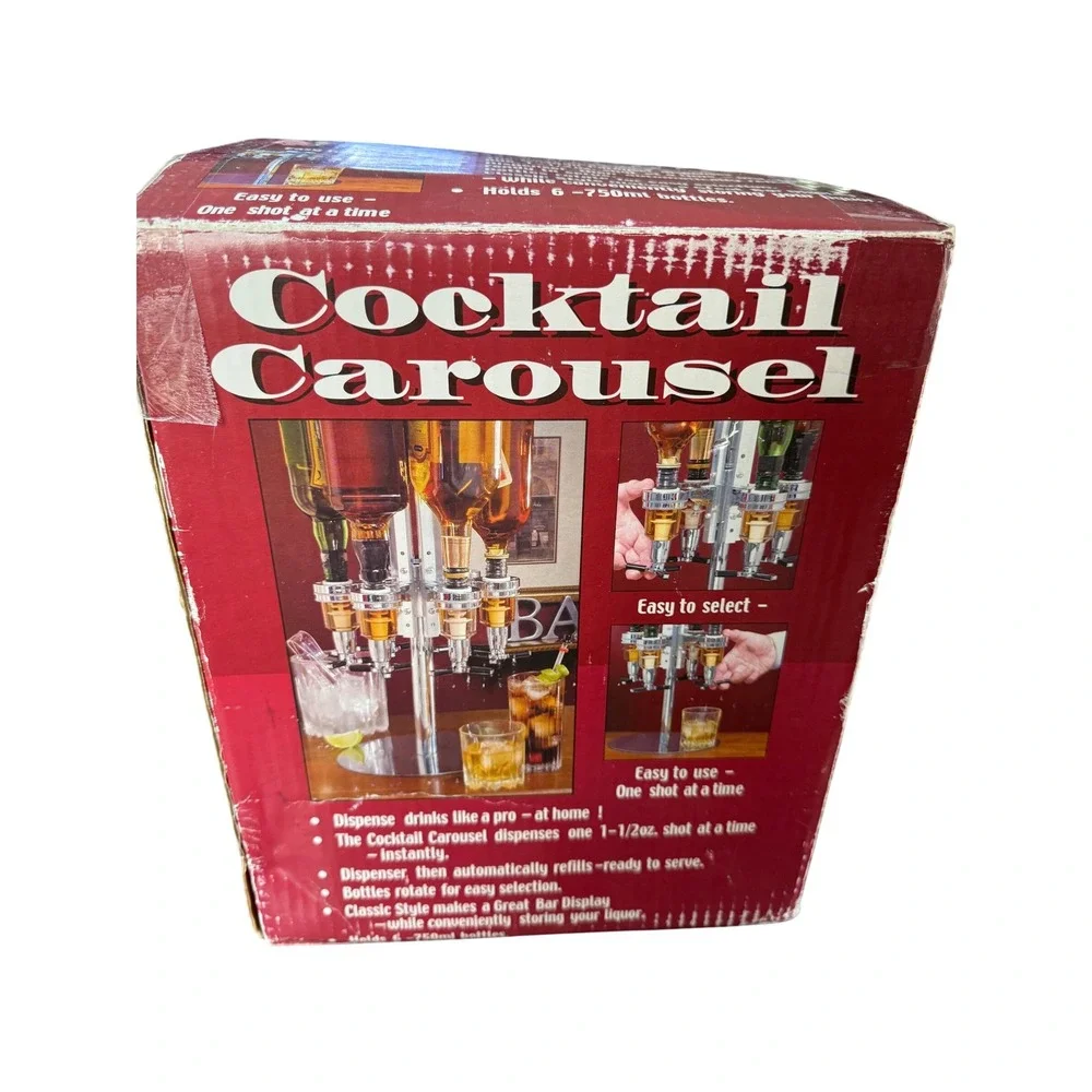 Cocktail Carousel 6 Bottle Liquor Dispenser Bar‎ Home Party Rotating Drink Mixer